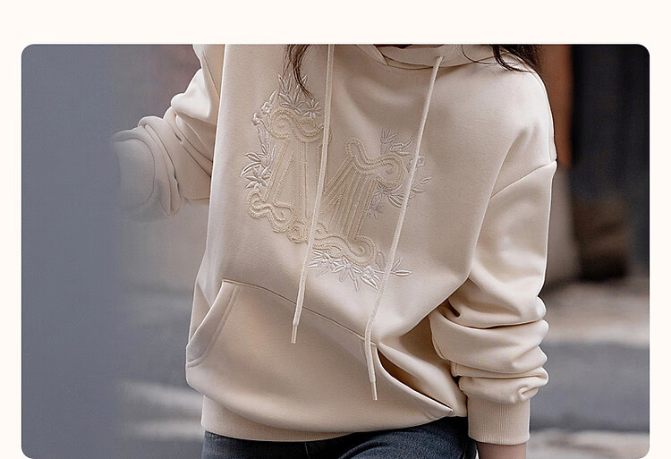 Dme [Embroidered Blossoms] Winter Casual Hooded Fleece-Like Warm Exquisite Tatami Embroidered Loose Sweatshirt Women's Top 4