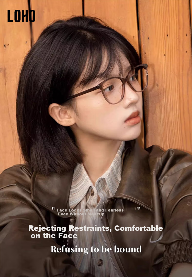 LOHO New 2024 Cat Eye Glasses for Women, Myopia, Anti-Blue Light, Slimming Frame, Bare Face Glasses, Prescription Available, YX8063 Orange 1