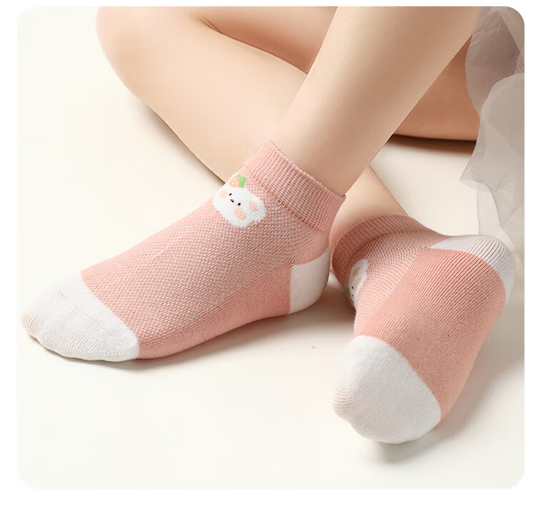 MiiOW Children's Socks, Summer Thin Style, Girls' Short Tube Mesh Boat Socks, for Older Children And Girls, Baby Shallow Cotton Socks, Mixed Colors, Size M 9
