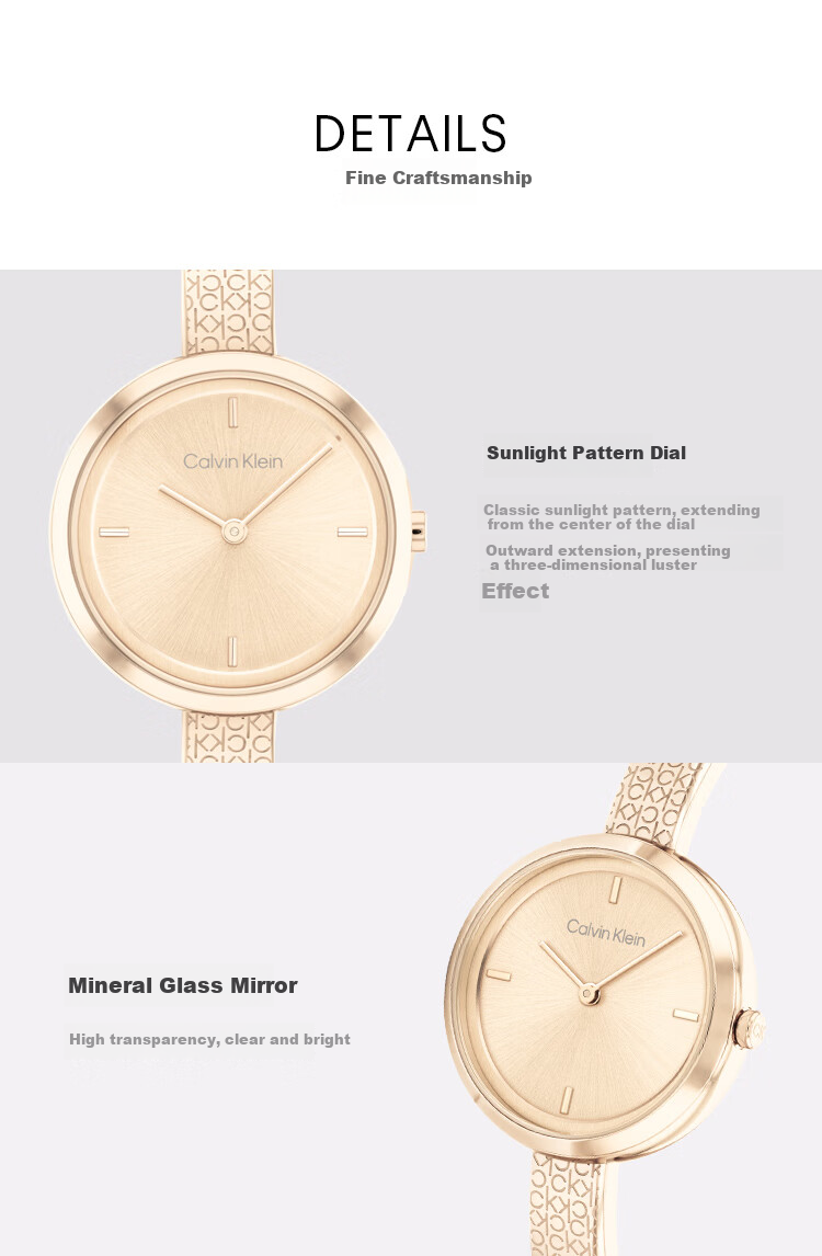 Calvin Klein CK Watch, Sunlight Model, Small Gold Watch with Steel Strap, Quartz Ladies Wristwatch, Women's Day Gift, New Year Present, 25200183 2