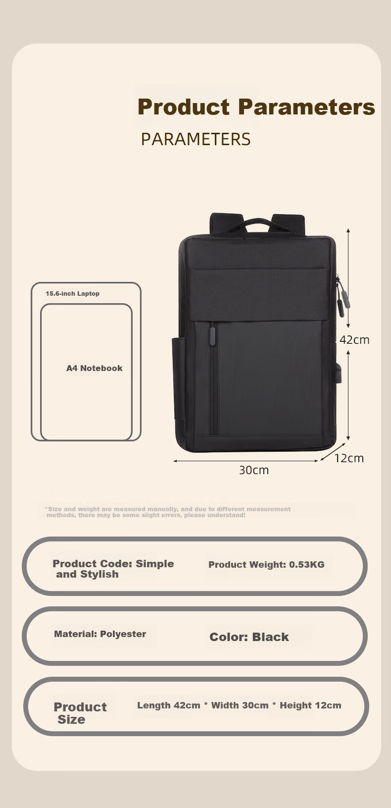 WOMT Large Capacity Backpack Laptop Bag, 15.6/16 Inch, Men's Business Water-Resistant Backpack, Schoolbag 6