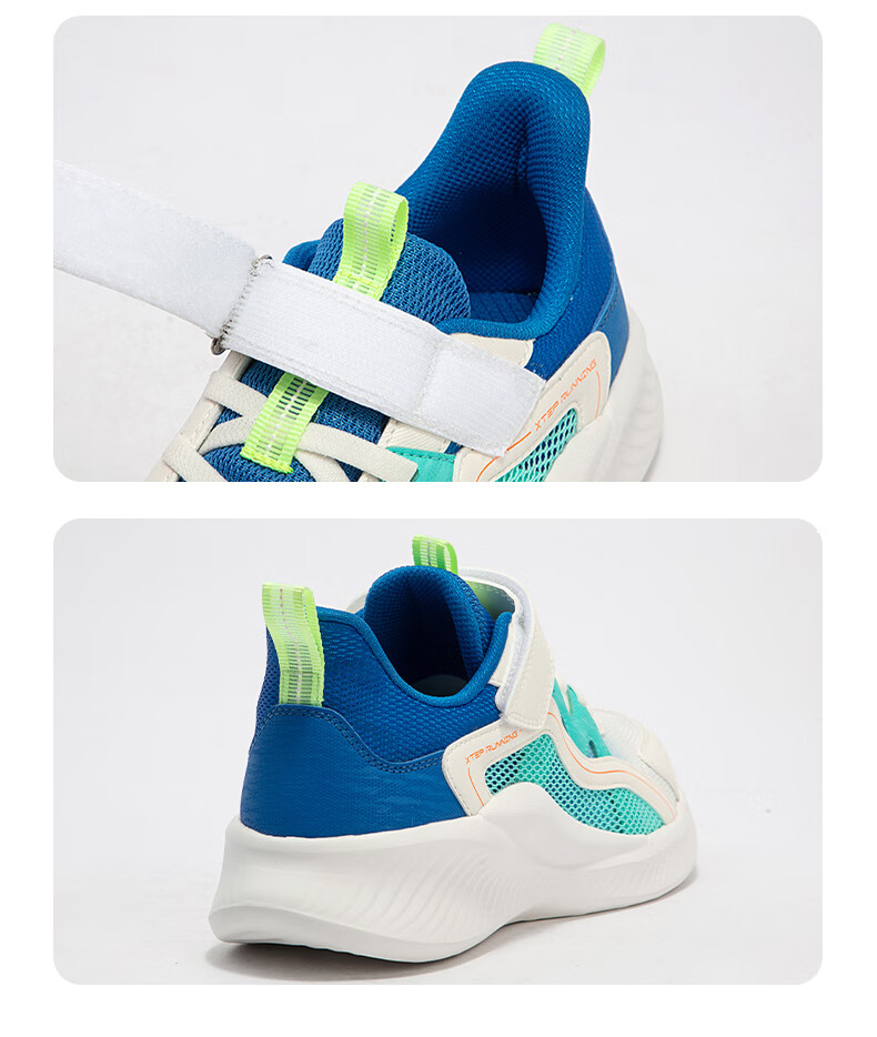 XTEP Kids Velcro Running Shoes for Boys and Girls, Deep Blue/New White/Smart Blue, Size 37 13