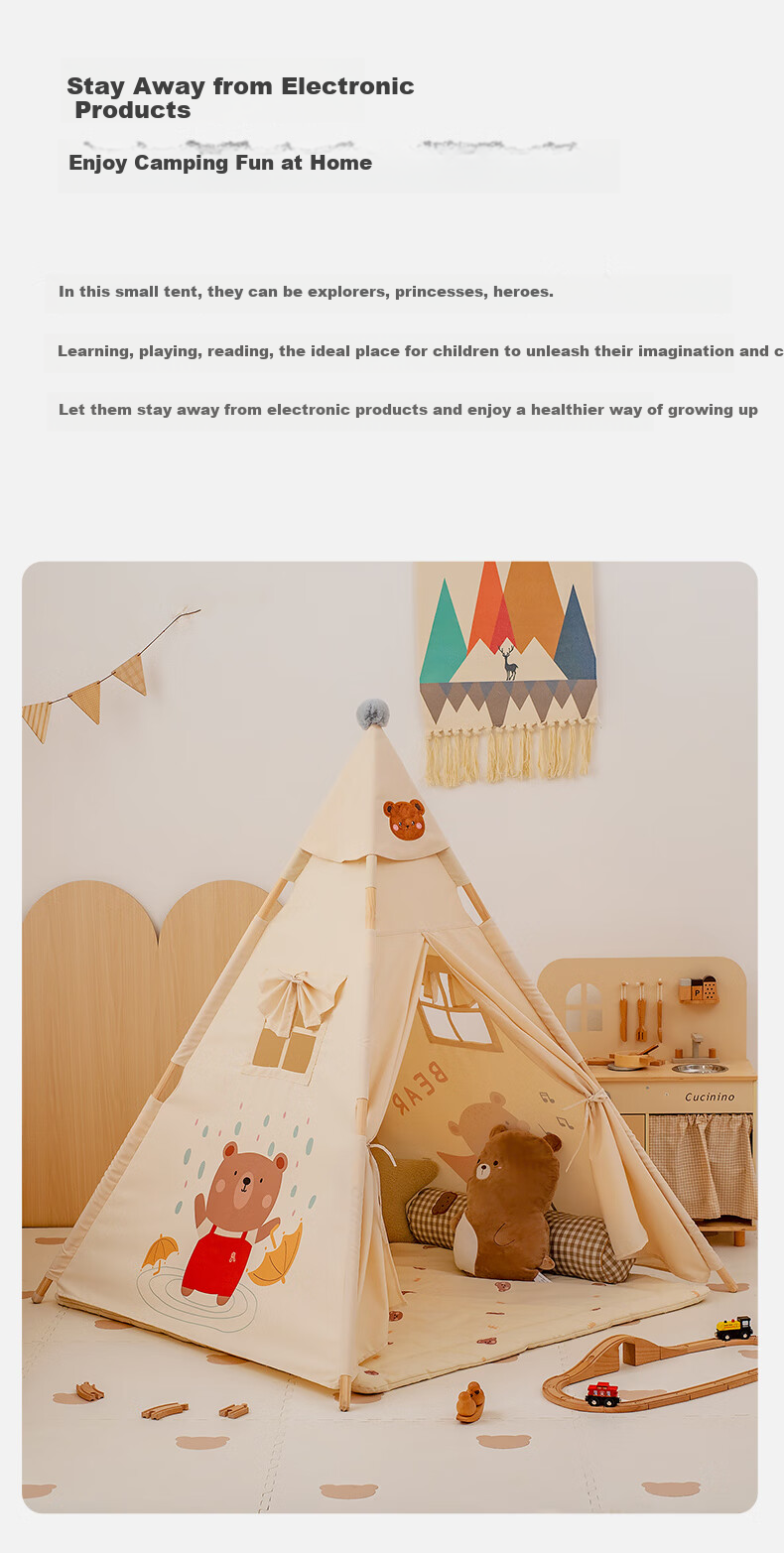 Little Dove Children's Tent Indoor Playhouse/Indian Toy House for Boys And Girls, Birthday Gift, Skateboard Bear (With Cotton Pad) 5