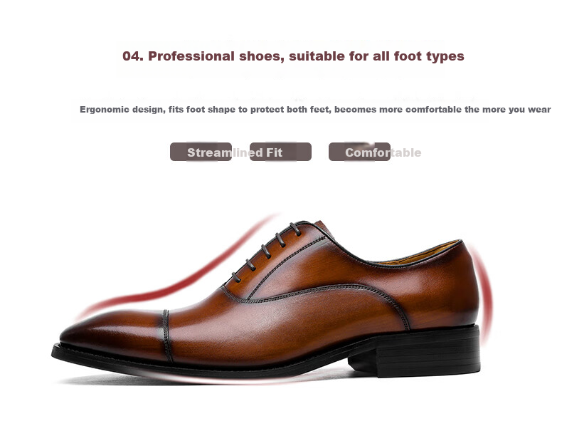 DES AI (DESAI) Three-Joint Casual Men's Shoes, Business Formal Leather Shoes, Pointed Oxford English Style Wedding Shoes, Brown, Size 39 5