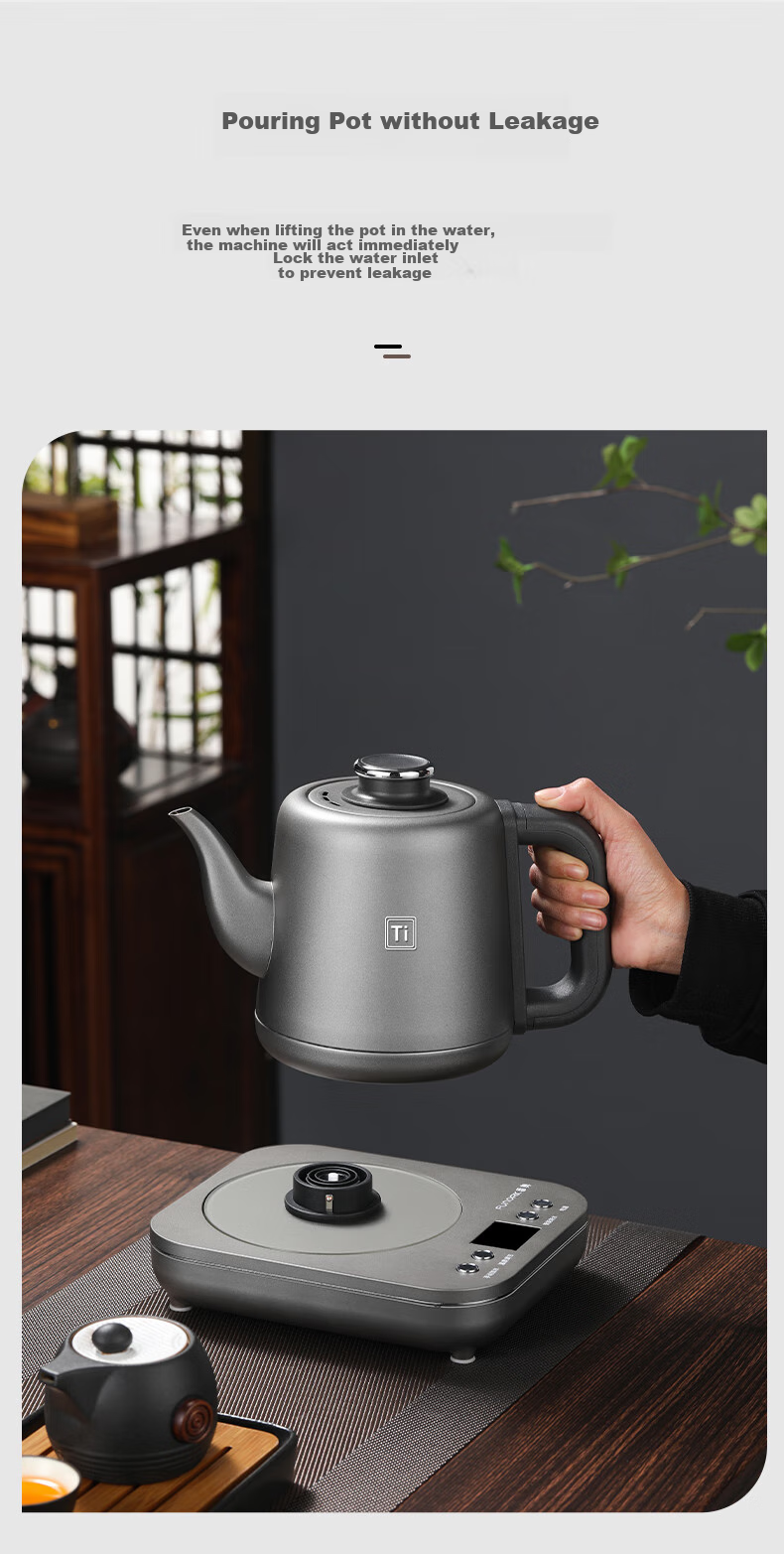 FUNORK Pure Titanium Fully Automatic Electric Kettle with Water Inlet, Tea Table Kettle, Specialized All-In Tea Table And Coffee Table for Brewing Tea, Electric Tea Stove RY-D4 8