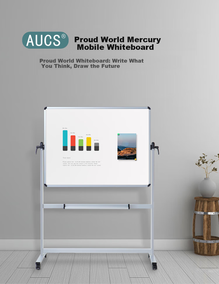 AUCS Mobile Whiteboard Stand, 120*90cm, Double-Sided Movable Large Erasable Blackboard, for Home Office Teaching, WB01311102 2