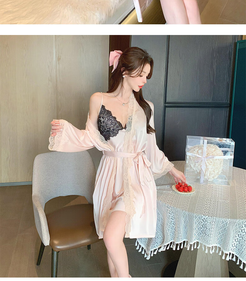 YINSLEEP Summer Thin Purple Elegant Satin Light Luxury Lace Nightgown, French Pure Desire Style Sexy Spaghetti Strap Sleepwear 15