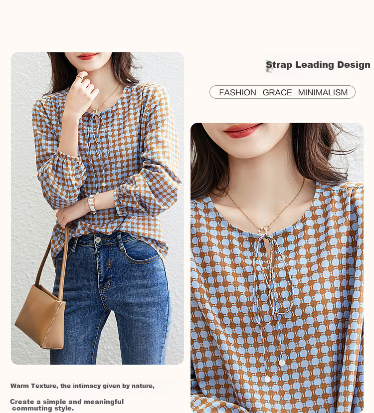 Dme Cotton-Like Blouse, Spring And Autumn Tie-Up Long-Sleeve Polka Dot Print Shirt, Women's Top 1