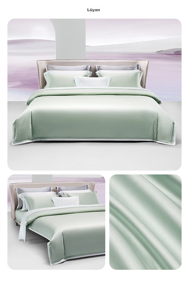 LUOLAI Home Textiles, Pure Cotton Bedding Set of Four Pieces, 100 Count Egyptian Cotton, Luxury Bed Sheet And Duvet Cover Set for Double Bed, 220*250 5