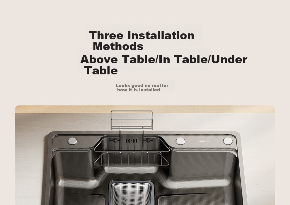 ARROW Kitchen Sink, Large Single Basin, 304 Stainless Steel Vegetable Washing Sink, Gunmetal Gray, [Renovation Subsidy 15%] 38