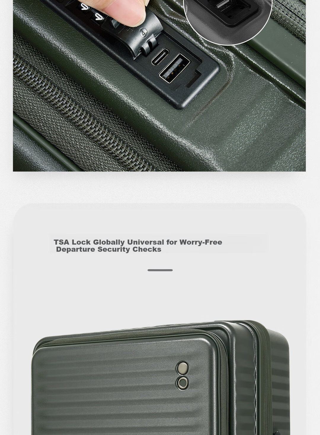 Echolac Front-Opening Luggage with Expandable Handle, High-Quality TSA Travel Suitcase PC183F 24-Inch Milk Tea Gray 12