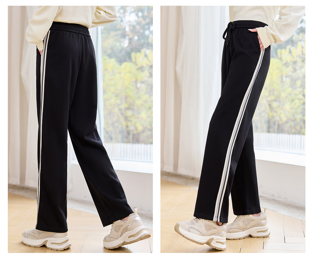 Halo Queen Casual Wide-Leg Pants for Women with Side Stripes Design, High-Waisted Loose Straight-Leg Trousers for Petite Figures H143K2003 17