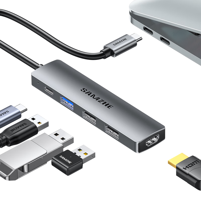 SAMZHE Type-C Expansion Dock, Thunderbolt 4 Hub, HDMI Adapter, USB Splitter, 4K 60Hz, Universal, for Apple 17 Macbook Mini Adapter, IPad Laptop, DKK5