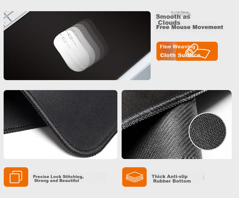 Jiangwutong Small Gaming Office Mouse Pad Cloth Surface Thickened Wear-Resistant Silicone Keyboard Desk Mat 300x250x3mm Pure Black 2