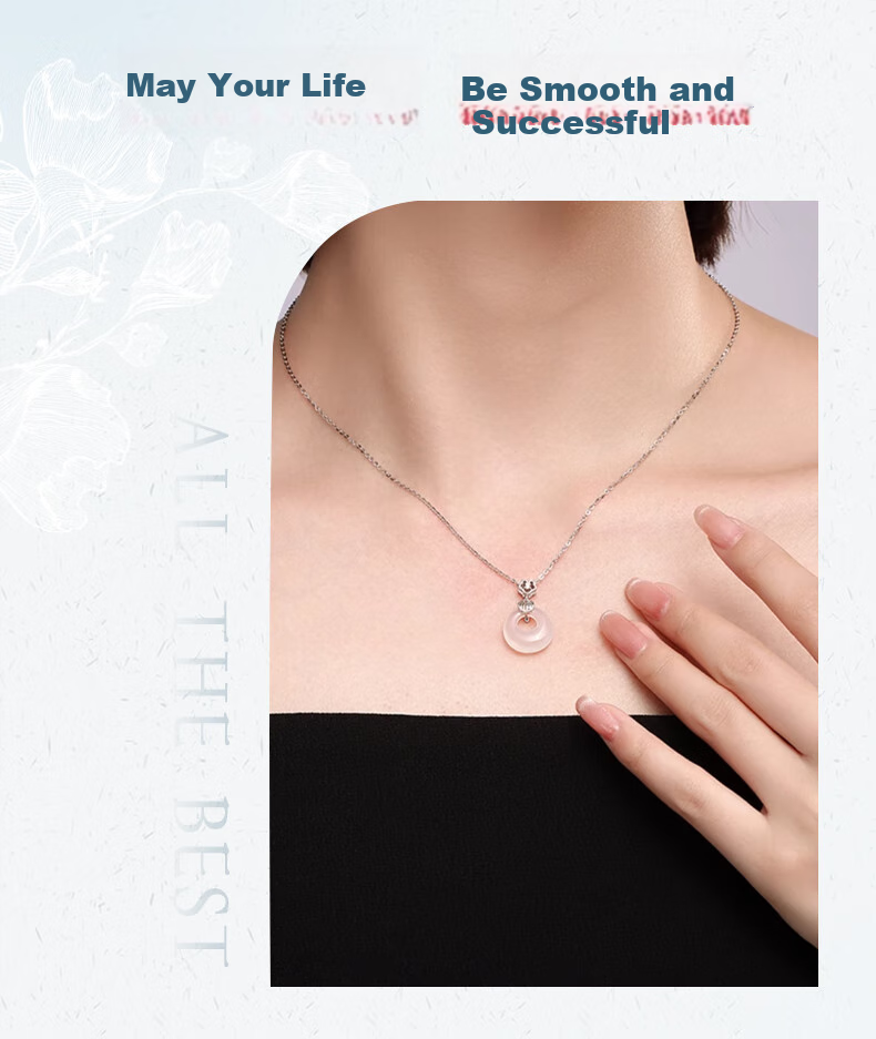 ALLOVE Xiangyun Peace Buckle Pure Silver Necklace with Agate Pendant for Women, Collarbone Chain Birthday Gift for Girlfriend Or Wife 6