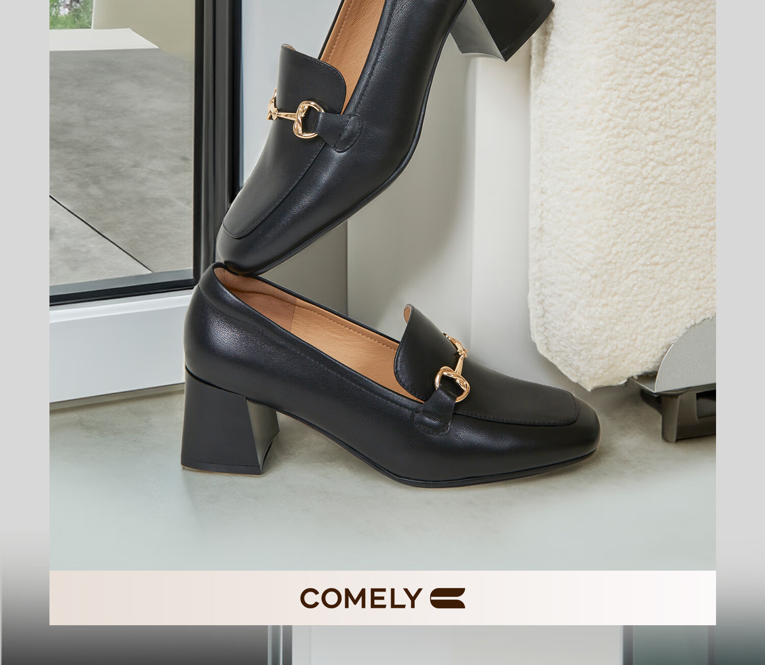COMELY Genuine Leather Loafers for Women, Spring And Summer New Style Thick-Soled Chunky Heel Petite Commuter British Style Small Leather Shoes, Black, Size 39 2