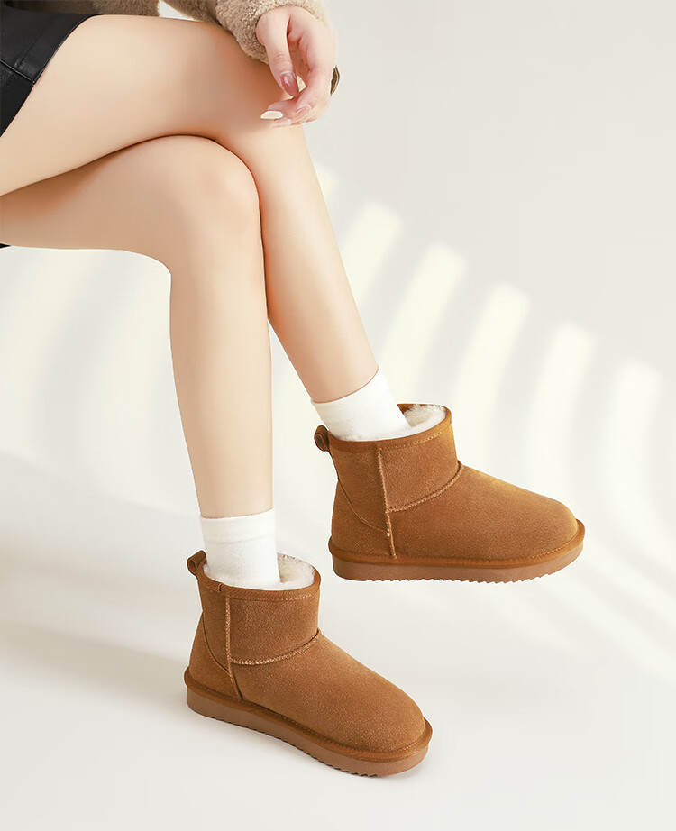 ZHR Snow Boots for Women, 2025 New Style, Fleece-Lined Warm Boots, Genuine Leather Waterproof Short Boots, Cotton Shoes for Women, Coffee Color, Size 35 21
