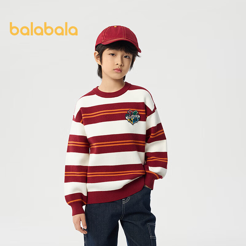 BALABALA [Harry Potter IP] Boys' Sweater, Children's Knitwear, Spring Outfit for Older Kids, Striped Knitted Top