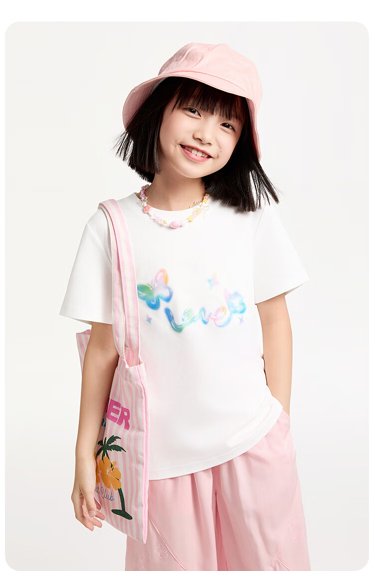 Annil Girls' Round Neck Short-Sleeve T-Shirt, New Summer 2025 Style, Cherry Blossom Pink, Size 120 6