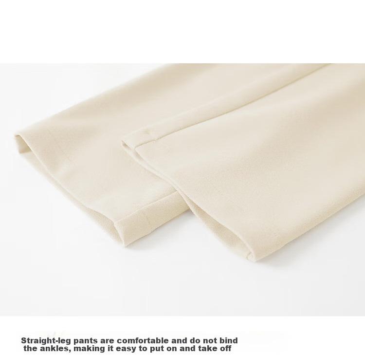 Dme [Brushed Cigarette Pants] Mid-Rise Straight-Leg Women's Trousers, Retro Casual Style, Beige, XL 3