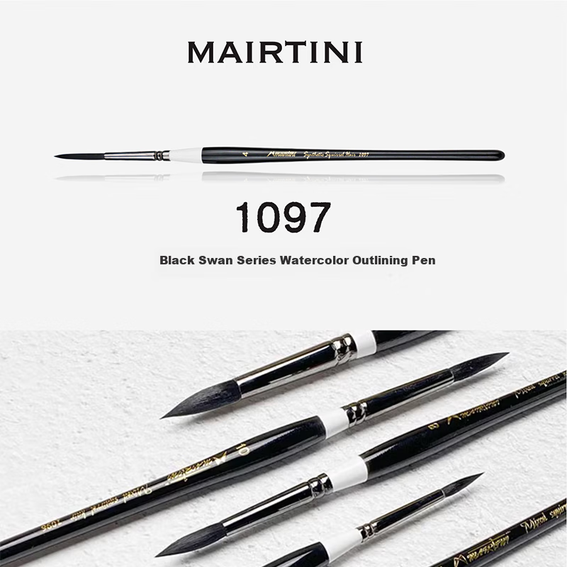 MAIRTINI Black Swan Watercolor Liner Brush, Art-Specific Painting Brush, Nylon Ultra-Fine Pigment Brush, Black, 1097 Series, 5-Piece Set MTX-0024 1