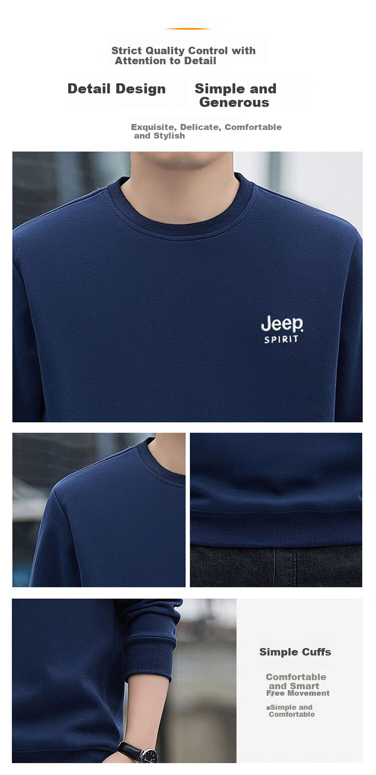 JEEP SPIRIT Men's Sweatshirt, Spring Top, Printed Undershirt, Loose Long-Sleeve T-Shirt, Black, Size M 5