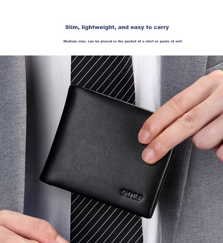 GOLF Men's Wallet, Top-Grain Leather, Horizontal Short Style, Multi-Card Slots, Bank Card Holder, Leather Billfold, Gift Box Packaging 7