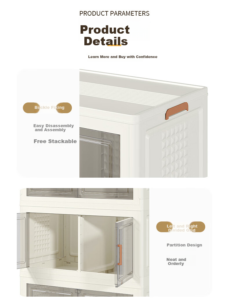 Jiekou Foldable Storage Cabinet Organizer Bookshelf Snack Cabinet, 1 Layer without Wheels 9