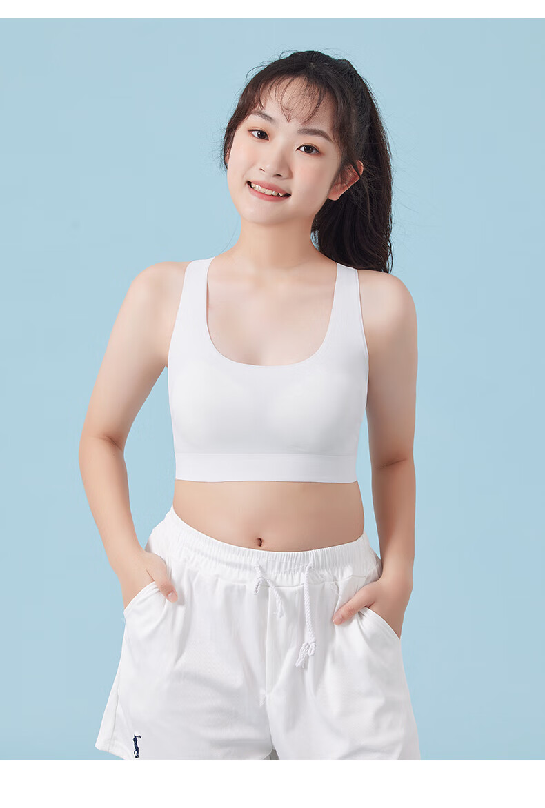 Modaier 2-Piece Set of Girls' Underwear, Student Sports Bra, Anti-Shock Bra for Middle And High School Students in Puberty, Small Vest White + Blue 18