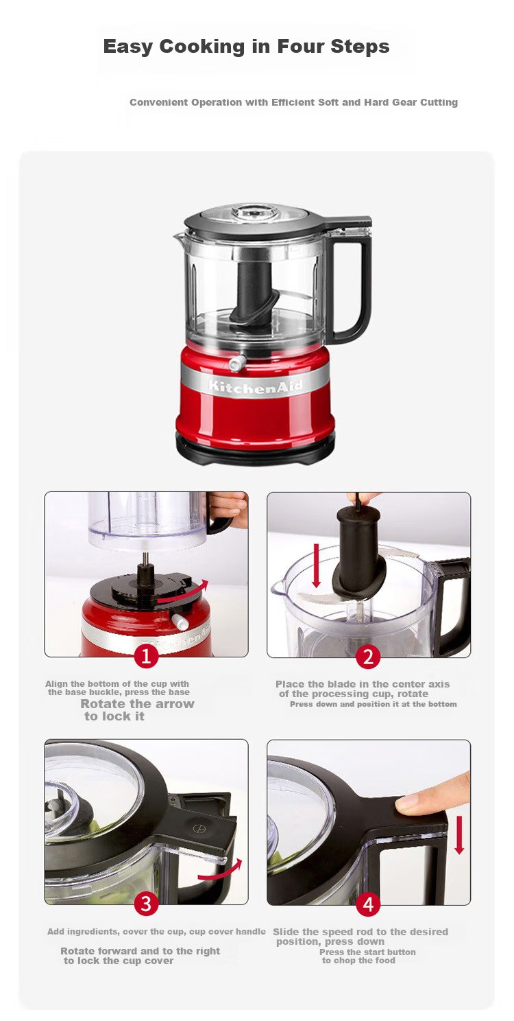 KitchenAid (Kaishanyi) Meat Grinder, Home Small Multifunctional Kitchen Food Processor, Chopper, Baby Food Maker, Emperor Red, 5KFC3516CER 6