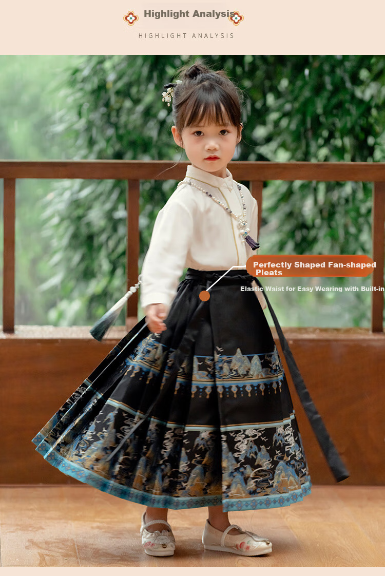 Menghu Jiangshan Hanfu Girls' Spring And Autumn Ancient Costume Children's Chinese Style Boys' Ming Dynasty Horse-Face Skirt Set Black Skirt Size 90 2