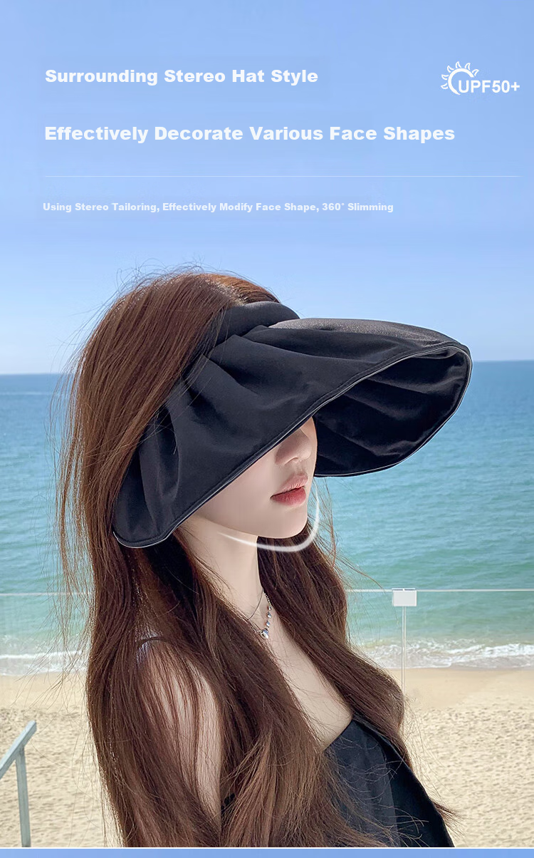 YUZHAOLIN Sun Protection Hat for Women, Summer Visor Sun Hat, UV-Resistant Face-Covering Wide-Brim Shell Hat, Dark Night Black 5