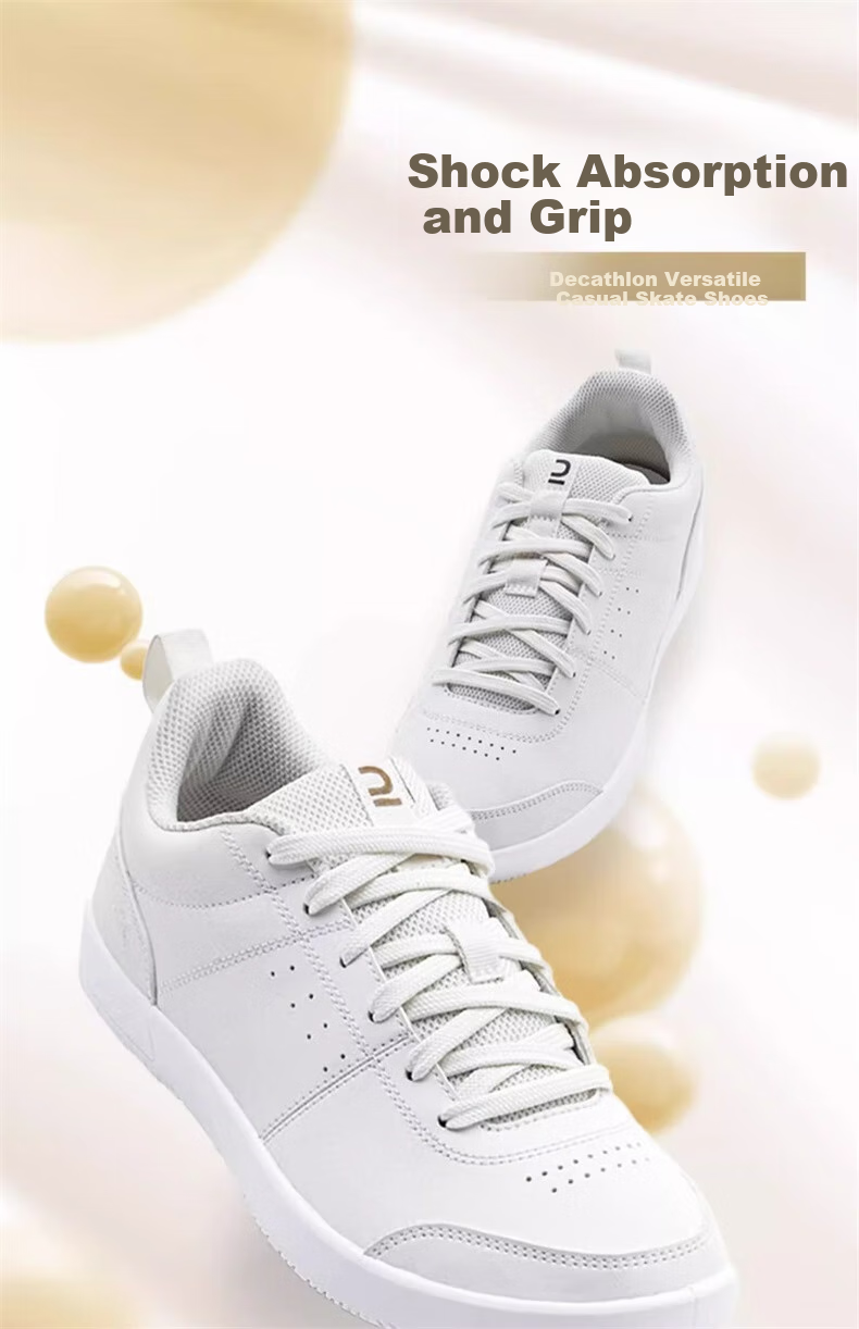 DECATHLON White Sneakers, Skateboard Shoes, Tennis Shoes, Shock-Absorbing, Breathable, Couple Shoes, Off-White, Size 41-4423219 1