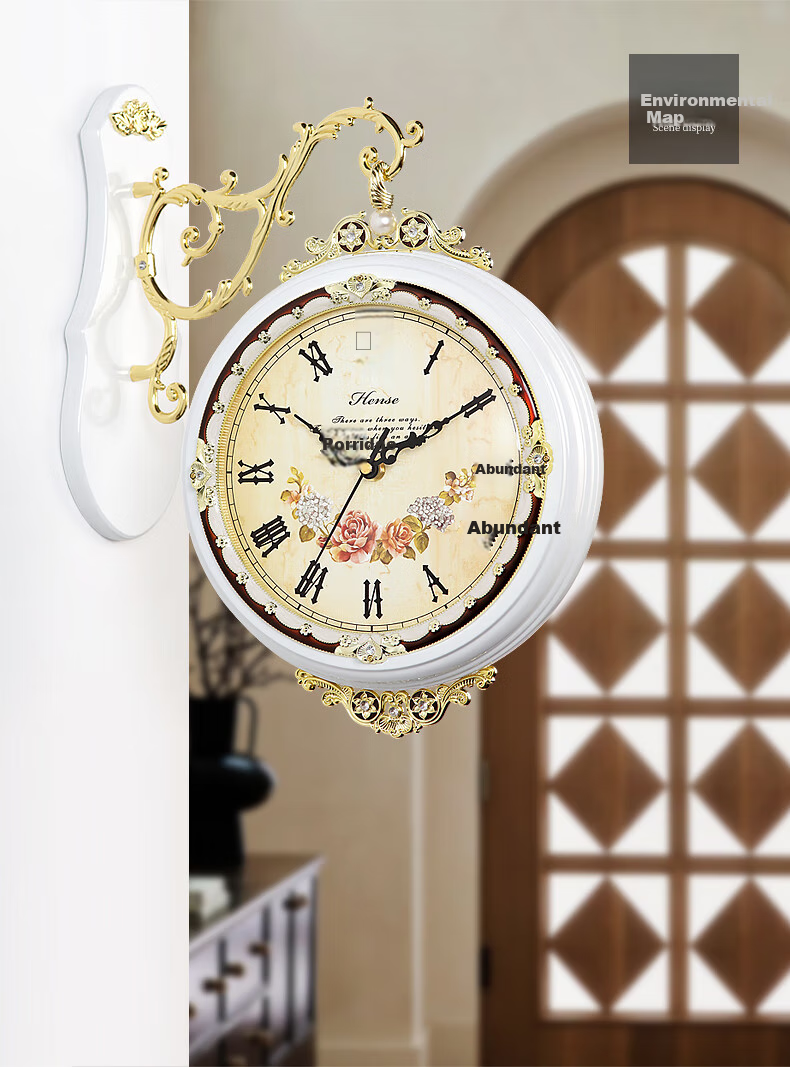 Hense Double-Sided Wall Clock, Living Room Wall-Mounted Clock, Creative Light Luxury Decorative Wall Clock, Quartz Clock HDS01 White 42cm 3