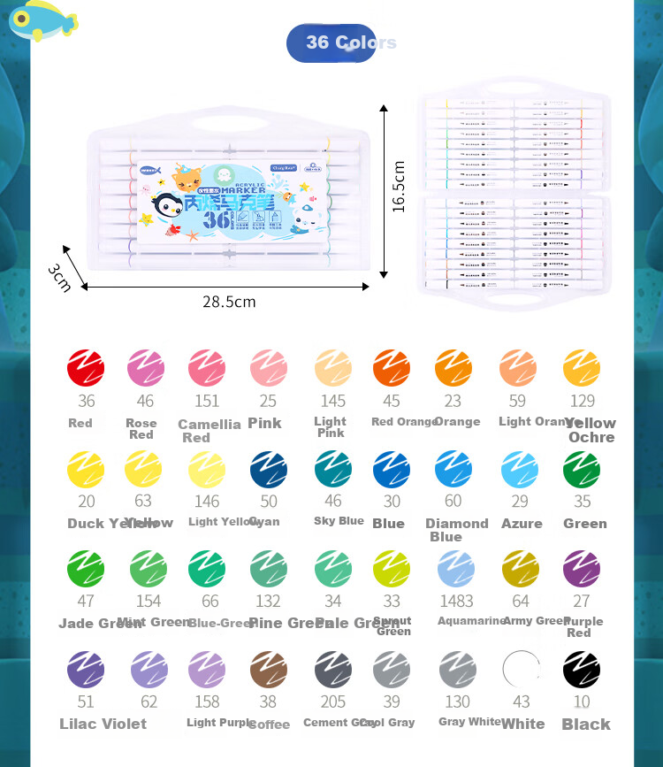 Zhonghua Xhai Diao Xiao Zongdu 36-Color Triangular Handle Single-Tip Water-Based Acrylic Markers, Waterproof Children's Hand-Drawing Graffiti DIY Painting Shoe Coloring Complete Set, Children's Day Gift MA0003 11