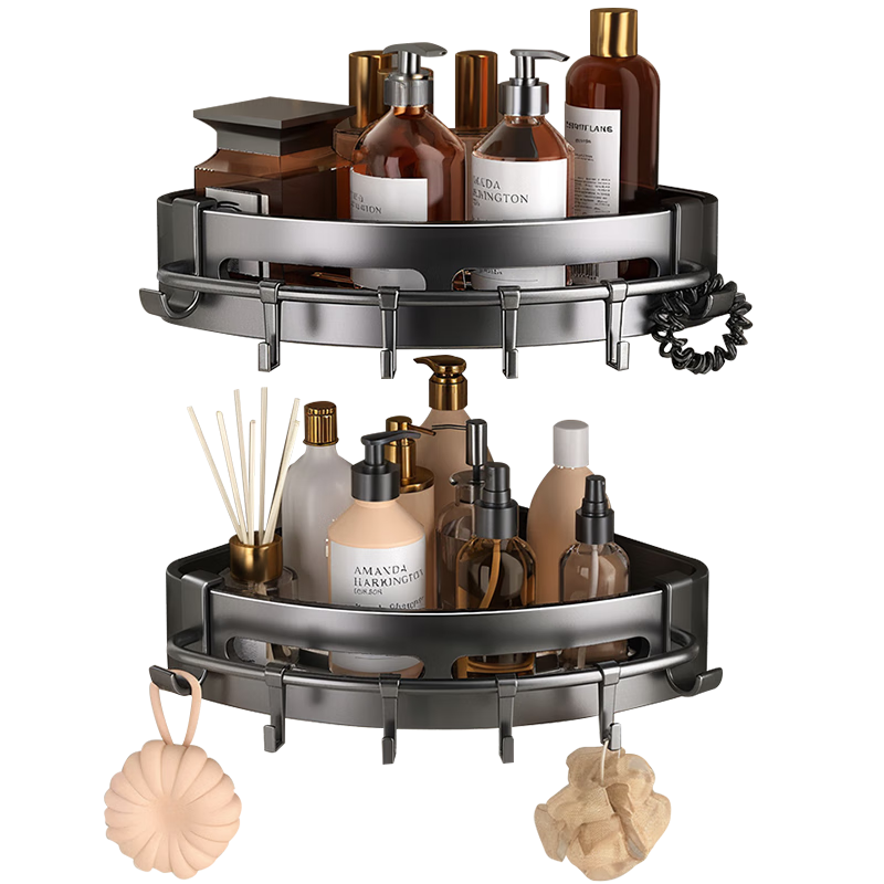 Jiabangshou Bathroom Storage Rack, Wall-Mounted Shelf for Bathroom, No Drilling Required, Wall-Hanging Toilet Washstand, Triangular Storage Rack with Rod