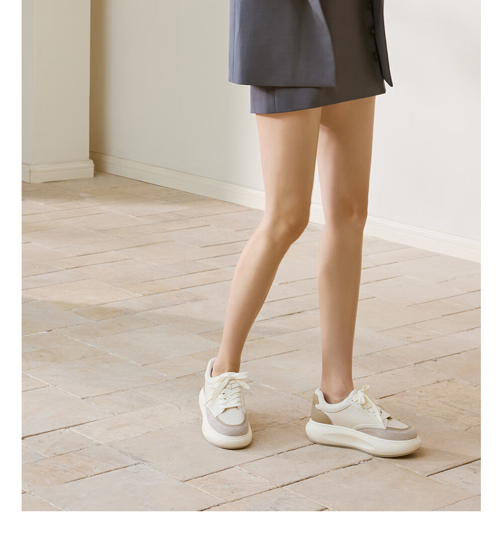73Hours Zhao Liying Same Style Women's Shoes, Bear Plush Toy, 2025 Autumn New Style, Flat Color-Block Lace-Up Round Toe Casual Shoes 11