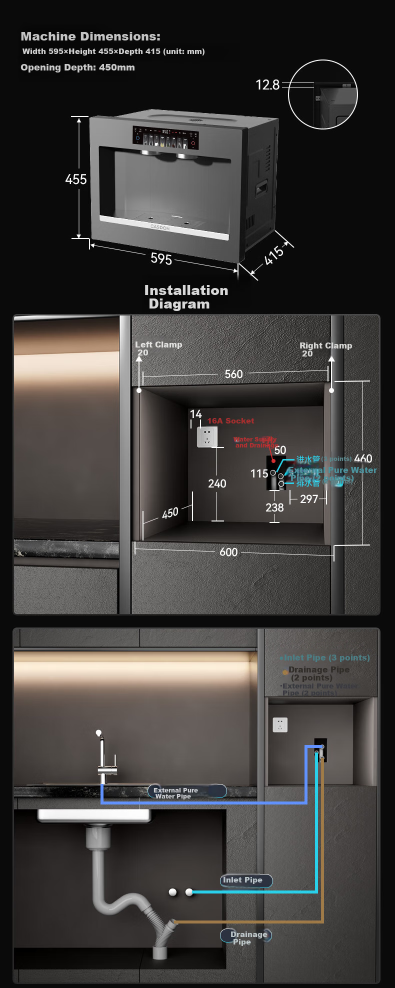 CASDON Built-In Direct Drinking Water Purifier, Home Water Filtration System, Integrated Hot And Cold Water Dispenser with Water Line, Spring-Like Taste ZS9 Yang Mi's Same Model 13