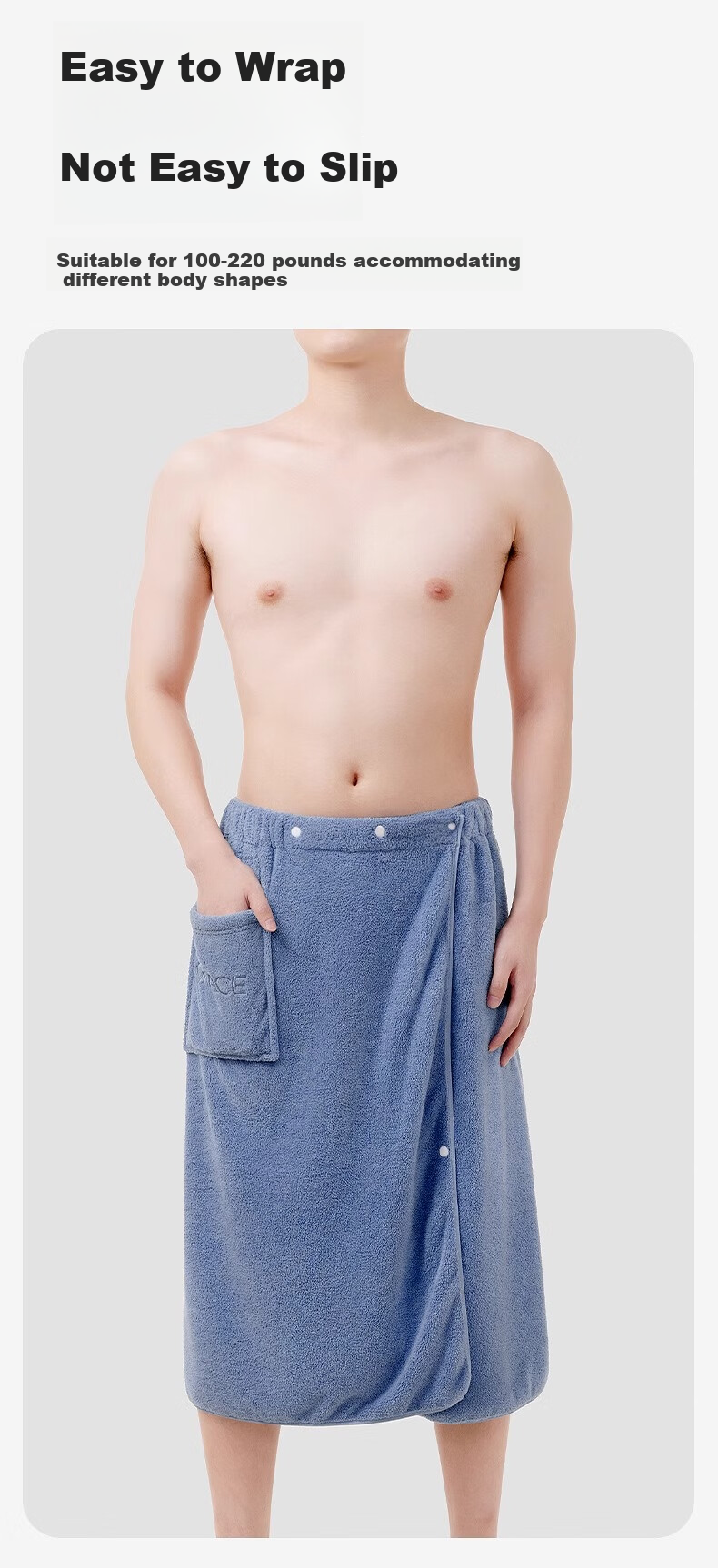 Grace Bathrobe for Men, Absorbent And Lint-Free Home Robe, Wearable And Wrapable Bath Towel, Bedroom Sleepwear, Gray 3