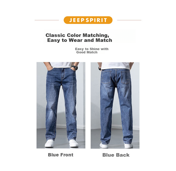 JEEP SPIRIT Men's Straight-Leg Jeans, Autumn Pants, Casual Trousers for Men, Loose Wide-Leg Trendy Long Pants, Blue, Size 36 3