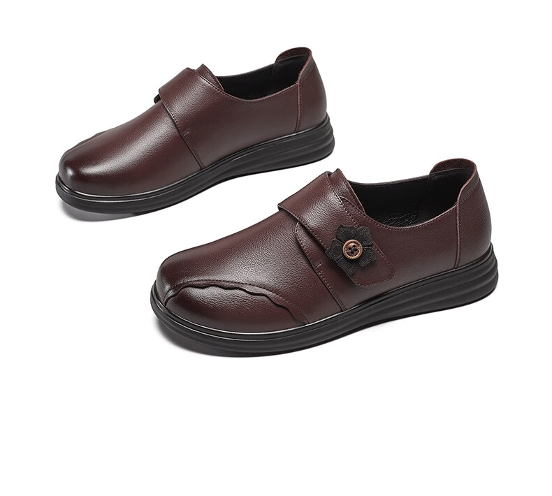 Yierkang Women's Slip-On Shoes, Mom Shoes, Single Shoes for Middle-Aged And Elderly, Casual Leather Shoes, 13410W, Black, Size 37 5