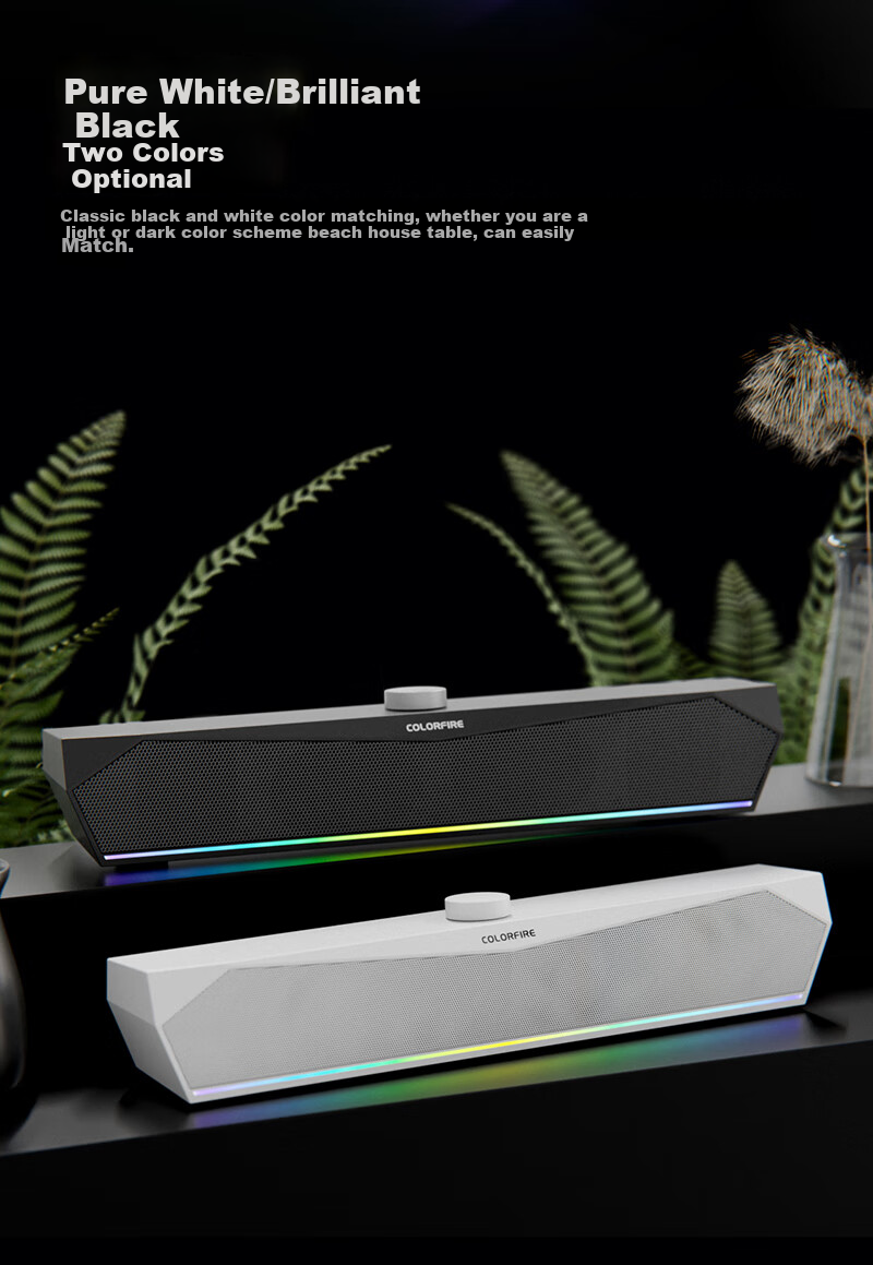COLORFIRE Bluetooth 5.3 Computer Speakers, Desktop Gaming RGB Lighting, PC And Laptop Speaker System, USB Subwoofer, Christmas Gift CF100 Black 5