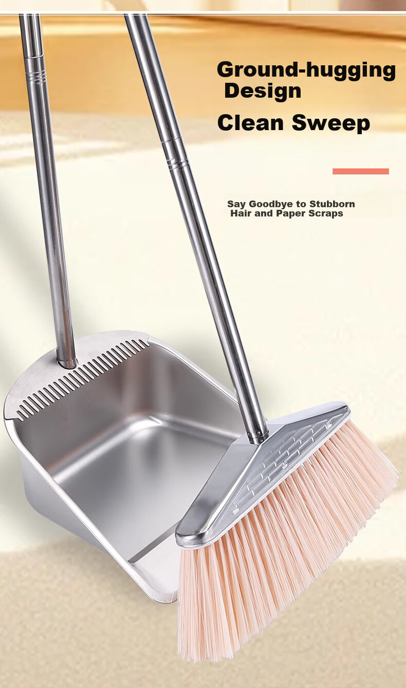 Aoyida Broom And Dustpan Combination Set, Latest Model, Sweeping Head for Hair And Floor Cleaning, Cleaning Tool, Stainless Steel Garbage Scoop, Broom 6