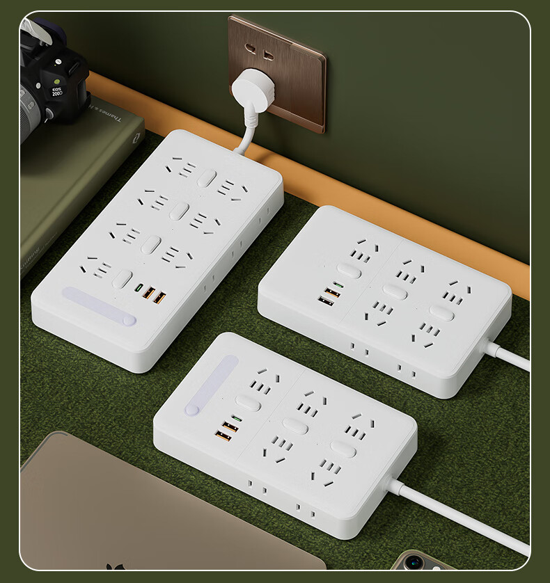 Sushiermo Power Strip with Night Light, 10 Outlets with Individual Control, 2 USB + Type-C Ports, 1.8m Extension Cord 1