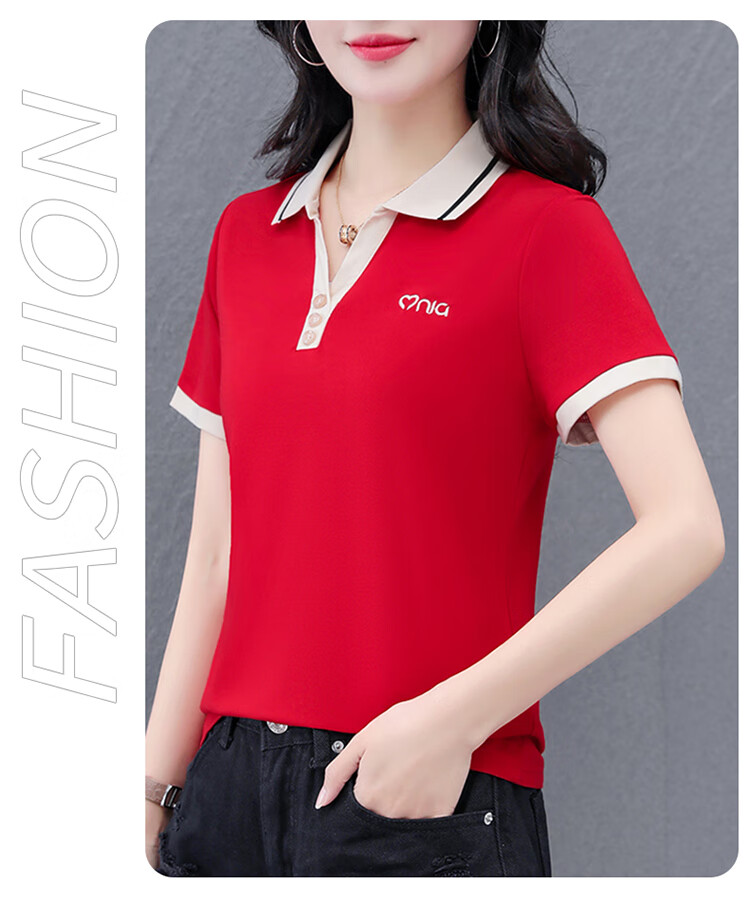 Woodpecker Women's Short Sleeve Polo Shirt Plus Size Slim Fit Red 2026 Spring Summer XL 11