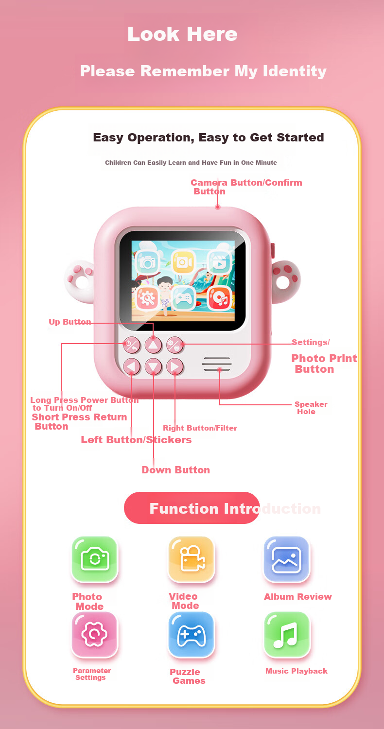 EagleStone Instant Print Kids Camera for Ages 3-6, Color Photo Printing Digital Camera for Girls 7-14, Christmas Gift 15