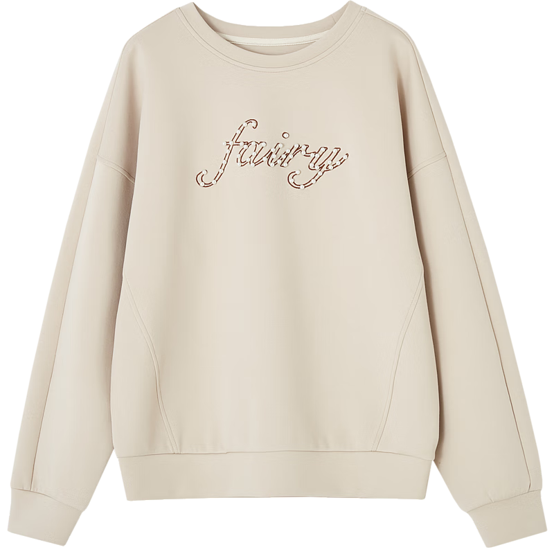 Dme [350G Air Layer] Spring Fashion Round Neck Beaded Letter Embroidery Loose-Fitting Fitted Sweatshirt Women's Top