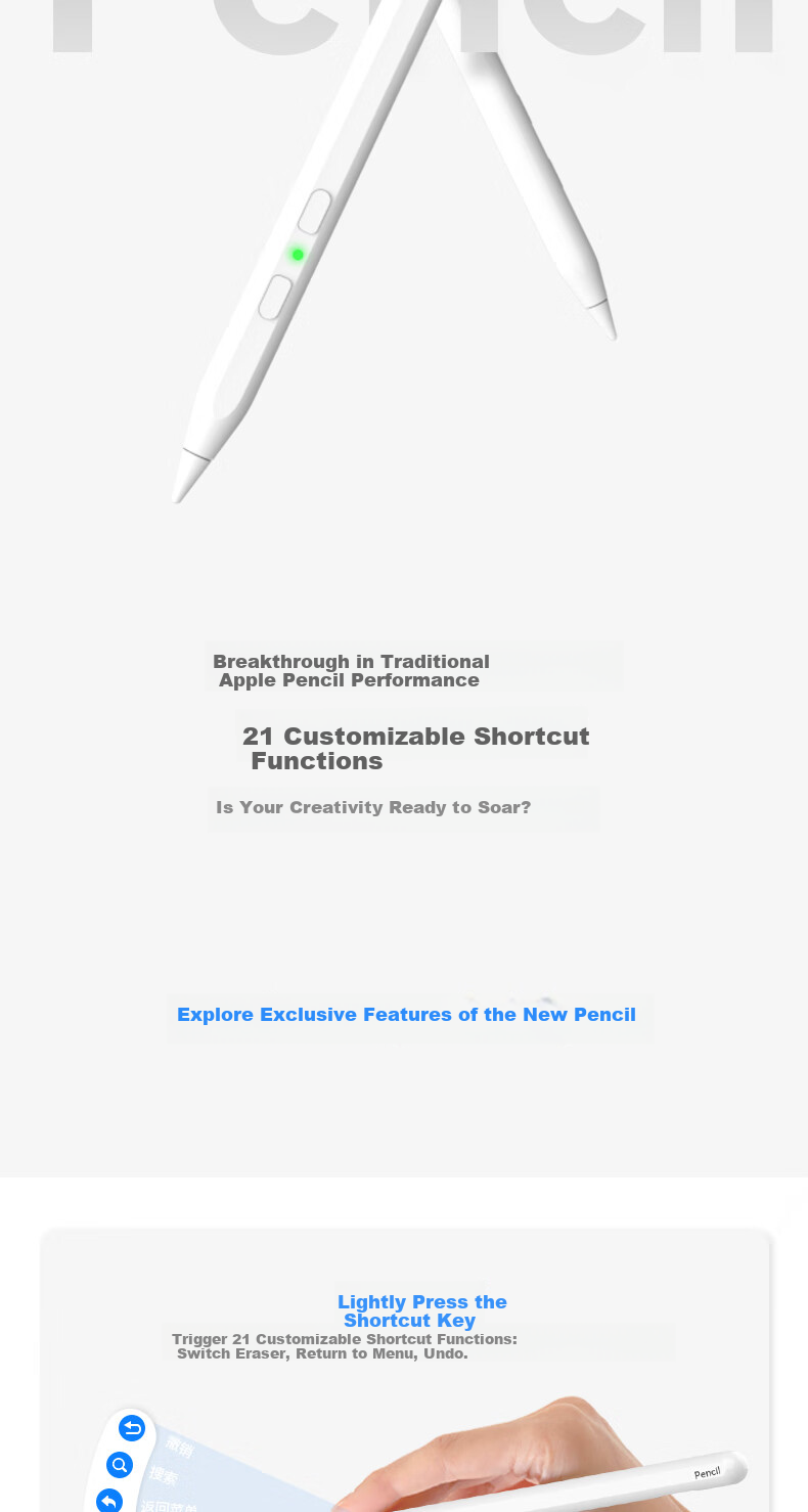 MUSTTRUE Capacitive Stylus for IPad, Compatible with Apple Pencil 2nd Generation And 2020 IPad 11/Air 8/7/Pro/Mini Tablet Touch Writing Pen [Quick Function] 2