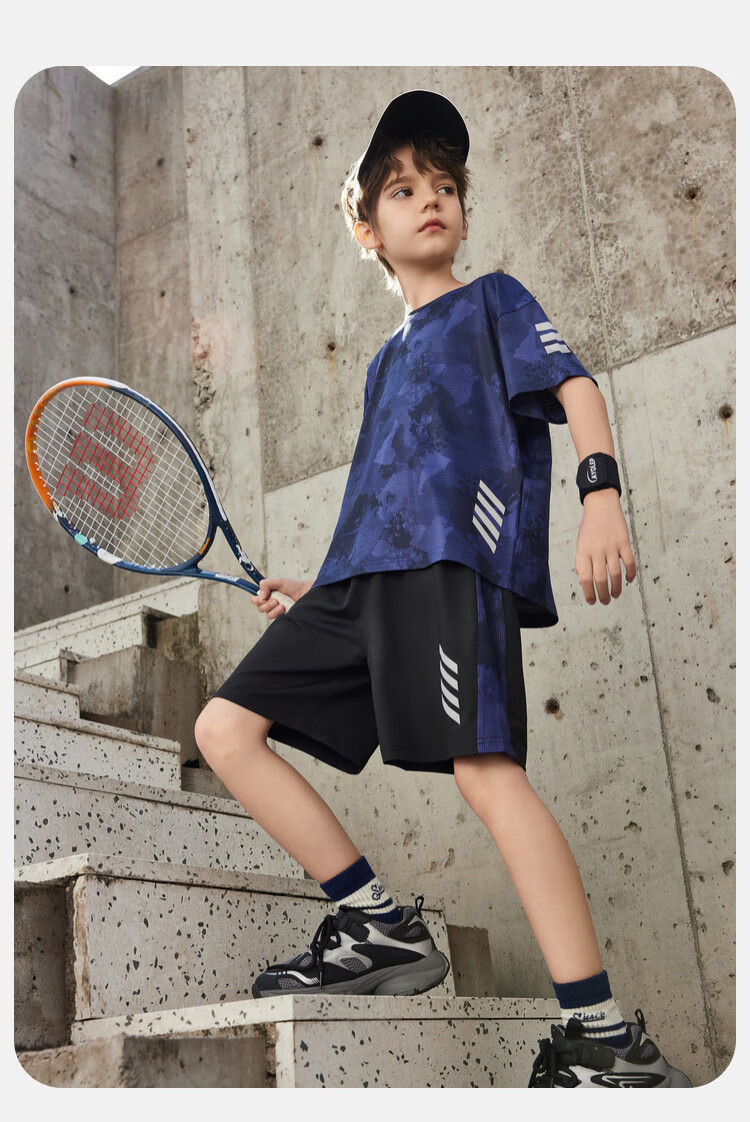 ASK JUNIOR Children's Clothing Set, Boys' Summer Thin Breathable Short-Sleeve T-Shirt And Shorts, Sports Running Two-Piece Set, Tennis Outfit 28
