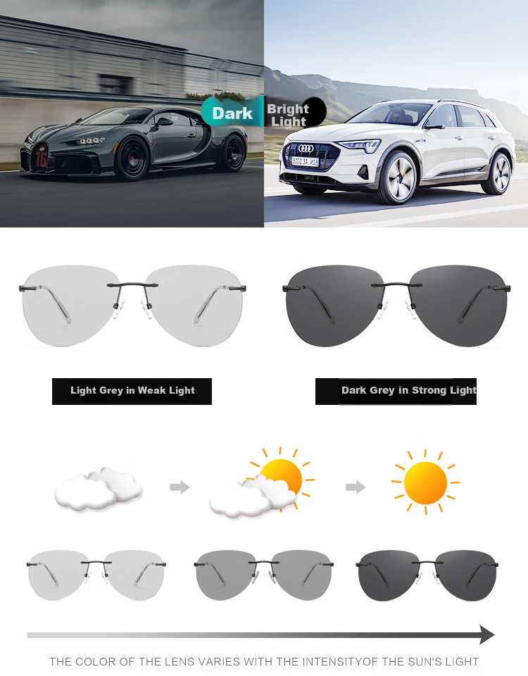 Bertha Polarized Sunglasses for Men, Imported Titanium Material, Specialized for Driving, Photochromic, Frameless, Ultra-Light, for Driving And Fishing 14